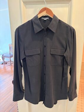 Silk Black Button-Down Blouse